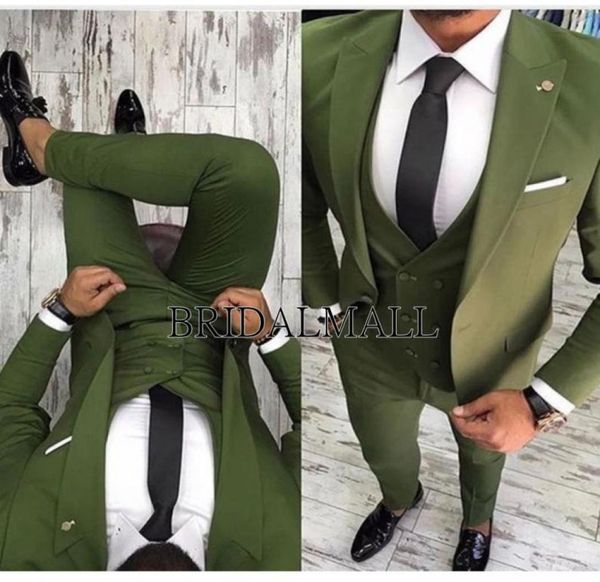 2019 Dernière Coat Pant Designs Green Mens Cost Slim Fit 3 pièces Tuxedo Groom Style Costumes Dîner Costumes Business Prom Party Blaz5418224