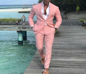 2019 nieuwste jasbroek ontwerpen mannen roze pakken trouwpak jurken slank fit bruidegom mannen mannelijke smoking 2 stuks kostuum homme5895081