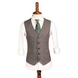 2019 Laatste Boerderij Grijze Wol Herringbone Tweed Bruiloft Bruidegom Vesten Custom Made GroomsMen Vest Slim Fit Mens Suit Vest Prom Vestjurk in