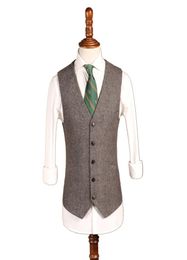 2019 Dernière agrippe gris Grey Herringbone Tweed Wedding Gilet Giletts personnalisé Made-Mated Grooms Plean Slim Fit Mens Suit Vest Prom Waistcoat6356787