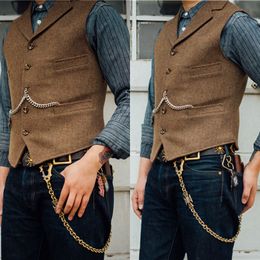 2021 Dernière ferme Mariage de mariage Laine Herringbone Tweed Gitest Dark Brow Groom Vest Slim Fit Mens Suit Gest Prom Wedding Waistcoat Robe