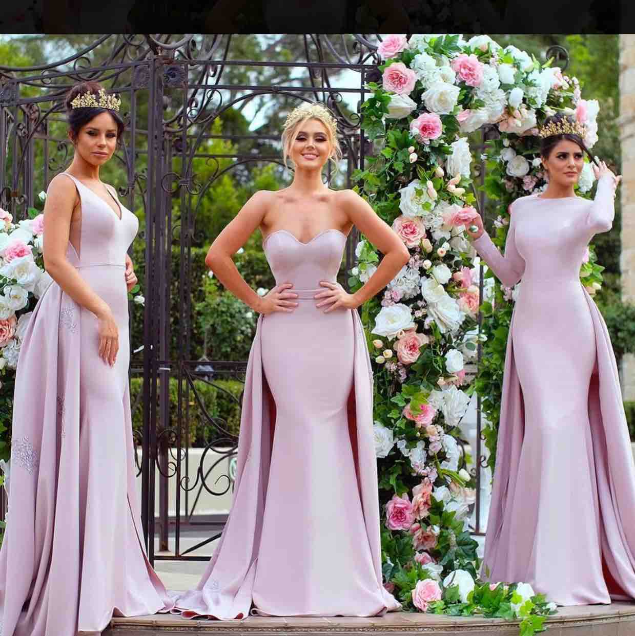 Light Purple Bridesmaid Dresses With Train Custom Made Satin Mermaid Prom Dress Party Gowns Appliqued Elegant Evening Gown