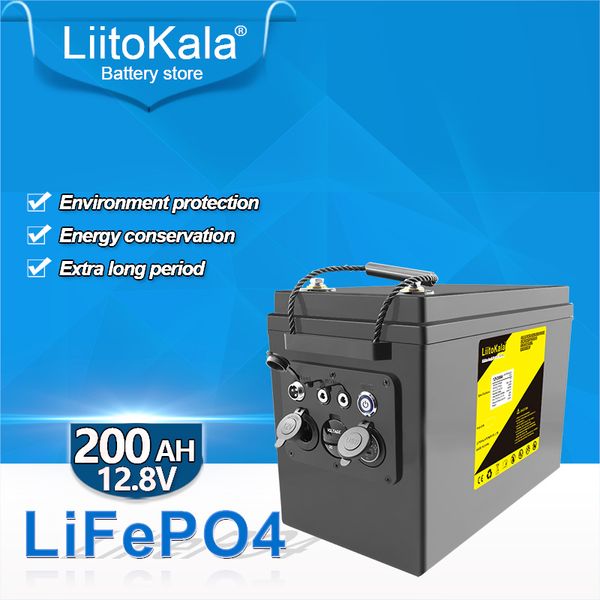 LiitoKala 12,8 V 200ah Lifepo4 banco de energía de batería para campistas carrito de Golf todoterreno viento Solar fuera de la red para RV al aire libre/salida de 5V/12V