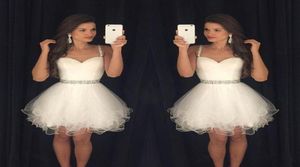 2019 Little White Homecoming -jurken Spaghetti -riemen met kralen tule cocktailjurken formele feestjurken prom -jurken voor dames8809260