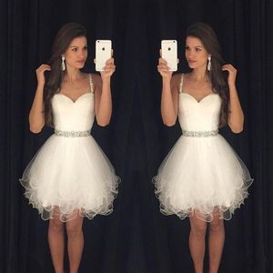 2019 petites robes de soirée blanches bretelles spaghetti avec perles robes de cocktail en tulle robes de soirée formelles robes de bal pour les femmes231m