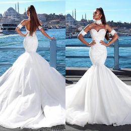 Long Beach Chapel Trein trouwjurken Witte kant tule sexy backless sweetheart nek vestido de noiva bruidsjurken