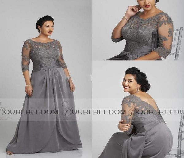 2019 longues robes de mère de la mariée longueur de plancher argent robes de soirée grande taille pour femmes de grande taille pure dos nu formel Part8673693