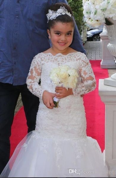 Manga larga de los vestidos de niña para Bodas flowergirls vestidos de primera comunión chicas del desfile de los vestidos para las niñas Glitz