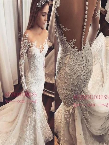 2019 manches longues sirène dentelle appliqué robes de mariée Vintage arabe dubaï grande taille Boho robe de mariée BC15098986936