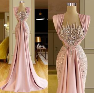 2022 superbes robes de bal rose paillettes robe de soirée sans manches sur mesure uffles longueur de plancher femmes robe de soirée formelle BC14402 GB0912