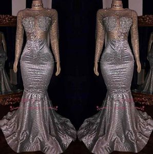 Lange mouwen pailletten Mermaid Long prom jurken pure spakling kralen vloerlengte formele feest avondjurken bc1468