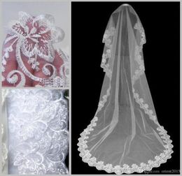 2019 Long Voile De Mariage Exquis Pas Cher Voile De Mariée Une Couche Bord De Dentelle Cathédrale Longueur Perles Voile De Mariée Robes De Mariée Accessor3677117