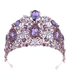 2019 Luxe barokke bruid Big Crown Hoop Purple Crystal Rhinestone Wedding Crowns Tiara Vintage Bridal Hair Accessories Hairband4239810