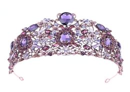 2019 Luxury Baroque Bride Big Crown Cerceau Purple Crystal Righestone Wedding Crowns Tiara Vintage Bridal Hair Accessories Hairband7899397