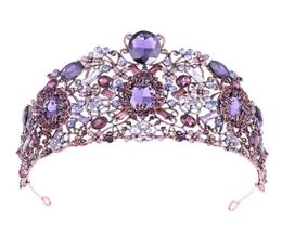 2019 Luxury Baroque Bride Big Crown Cerceau Purple Crystal Righestone Wedding Crowns Tiara Vintage Bridal Hair Accessories Hairband3112945