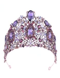 2019 Luxe barokke bruid Big Crown Hoop Purple Crystal Rhinestone Wedding Crowns Tiara Vintage Bridal Hair Accessoires Hairband9128145