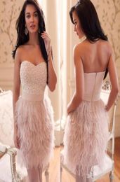 2019 robes de cocktail de luxe robe de bal en plumes d'autruche belle rose chérie perlée femmes portent une robe d'occasion spéciale Evening2504241