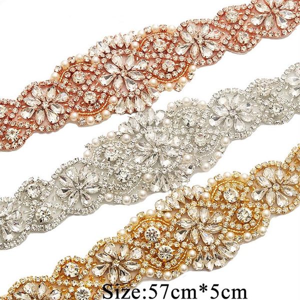 2022 Ceintures de mariage de mariée en cristal de luxe Or Argent Rose Or Ceinture de mariage Bling Diamant Perlé Bijoux À La Main Ceintures 57CM * 5CM En Stock