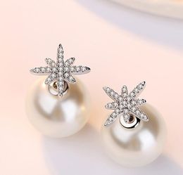 Boucles d'oreilles étoile brillante avec perle de cristal Bijoux de mode pour femmes Boucles d'oreilles avec pierre de diamant CZ pour mariage