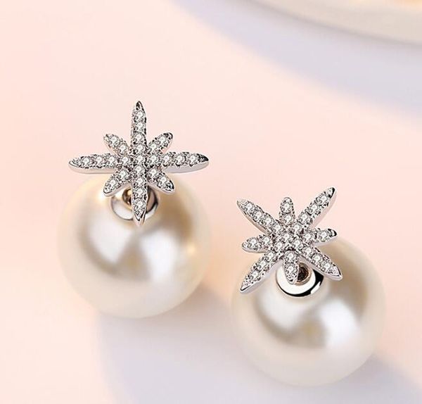 Pendientes de diseñador de cristal de estrellas brillantes con perlas brillantes bling cz circón diamante piedra arete elegante aretes anillos de orejas para mujeres