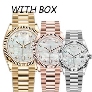 Heren automatische mechanica horloges 40 MM grote datum goud / zilver / rose parel gezicht horloge heren saffierglas roestvrij staal lichtgevende waterdichte horloges