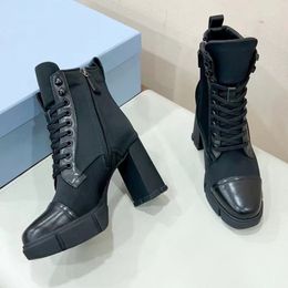 Bottines de créateurs de haute qualité pour femmes, bottes à tête ronde, semelle épaisse, bottes Martin élastiques surélevées, chaussures à lacets, bottes de combat à fermeture éclair réglables, taille 35-41