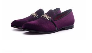 2019 Masculino hommes chaussures habillées Velours noir violet Quinceanera hommes Doug chaussures Mocassins Chaussures de loisirs