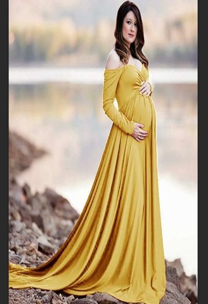 2019 Vestidos de maternidad para Po Shooting Vestido largo largo Accesorios de maternidad Pografía Vestido de embarazo de algodón Maternidad cultivada Y19057300319