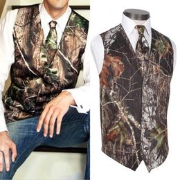 2019 Hommes Camo Imprimé Groom Gilets De Mariage Gilets Realtree Printemps Camouflage Slim Fit Hommes Gilets 2 Pièces ensemble Gilet Cravate Custom Made304x