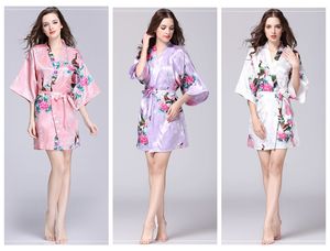 Floral Kimono pijamas verano niñas dama camisón 12 estilos ropa de dormir de seda mujeres vestido de noche con cuello en V pjms