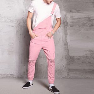 2020 mannen denim timmerman overalls casual broek losse jeans mannen mode hiphop jumpsuit mannelijke bib broek roze pentalon homme