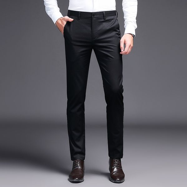 2019 hommes pantalons habillés pantalon de costume kaki marque de mode pantalon d'affaires noir travail droit pour homme couleur unie pantalon skinny