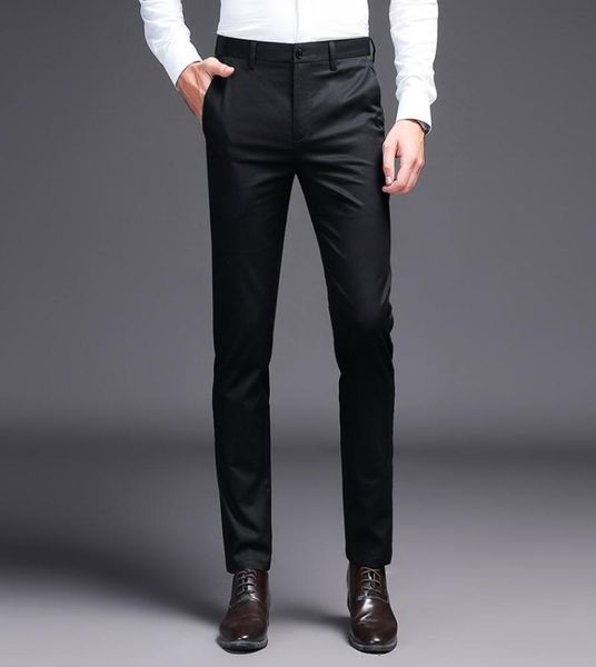 2019 Men Dress Pants Pantalones de color caqui Moda Marca Negro Negro Trabajo Trabajo recto para el color masculino Color flaco Pant4493912