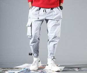 2019 Men Multipocket Elastic Raise Design Harem Pant Street Punk Hip Hop Red Casual Colters Joggers Male Army Cargo Pants xxxl Y9374963