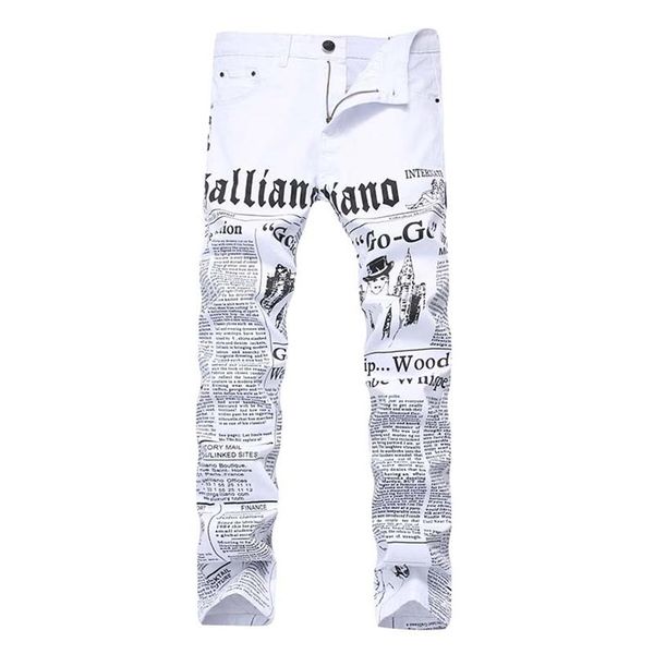 2019 pantalones vaqueros estampados para hombre, pantalones vaqueros pintados, palabras informales, elásticos, elásticos, de moda, rectos, cintura media 347Z