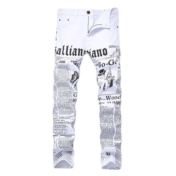 2019 pantalones vaqueros estampados para hombres pantalones de mezclilla pintados palabras Casual alto elástico elástico de moda recto cintura media 204I