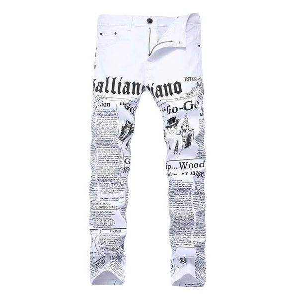 2019 Pantalones vaqueros estampados para hombres Pantalones de mezclilla pintados Palabras Casual Alto elástico Elástico Moda Recto Cintura media 2818