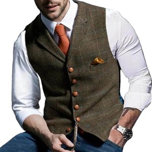 Hommes Laine Plaid Groom Gilets Garçons D'honneur Tenue Tweed Costume D'affaires Veste Formelle Groom's Wear Costume Gilet Hommes De Mariage Tuxedo Gilet