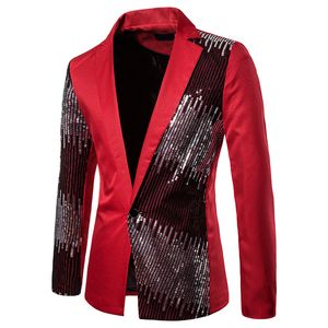2019 hommes brillant Sequin Blazer veste manteaux décontracté fête de mariage hommes Blazers automne décontracté Slim Fit manches longues costume veste rouge