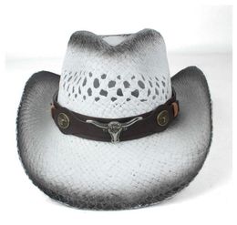 2019 hommes femmes paille Western Cowboy chapeau été large bord chapeau en plein air Sombrero Hombre Cowgirl chapeau Q08059802454