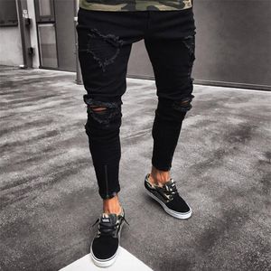 2019 Hommes Cool Designer Marque Noir Jeans Maigre Déchiré Détruit Stretch Slim Fit Hop Hop Pantalon Avec Des Trous Pour Hommes256m