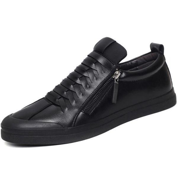 2019 Zapatos para hombre Diseñador de moda casual Zapatos de cuero genuino para hombres Mocasines sin cordones Zapatillas de deporte negras Zapatos de hombre de invierno y otoño Marca