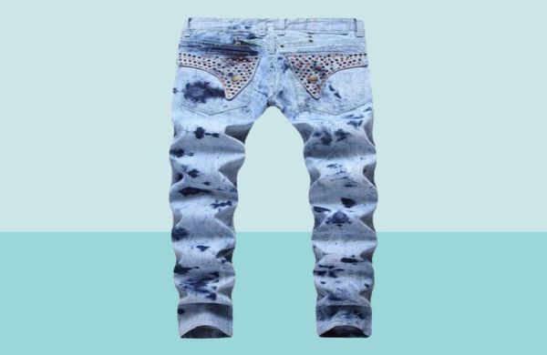 2019 Jeans rectos ajustados para hombre con cremallera, ropa para hombre, estilo urbano con agujeros desgastados, pantalones vaqueros Robin de lujo 6447691