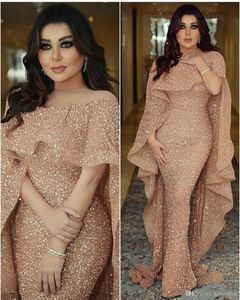 2019 sirène arabe longues robes de soirée de luxe bijou cou paillettes longueur de plancher moyen-orient bal robes de soirée formelles BC0199249N