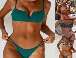 2019 Mid Taist Nouvelles femmes d'été Deux pièces Bikini Set Solid High Quality Push Up Upwear Brésilien Bikinies3460019