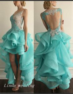 2019 Couleur Vert Menthe Haut Bas Robe De Bal Sexy Volants Organza Dentelle Robes De Quinceanera Robe De Soirée Plus La Taille Robes de 262v