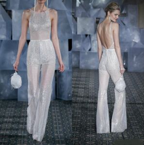 Mira Zwillinger prom jurken mode jumpsuit illusion sexy backless pailletten avondjurken op maat gemaakte sjerp speciale gelegenheid jurk