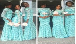 2019 Mnit vert robes de demoiselle d'honneur africaines à manches longues robes de Dubaï, plus la taille dentelle bateau robes de soirée nigérianes femmes Form1100214
