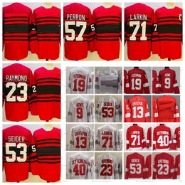 Maillots de hockey rétro inversés 2022 71 Dylan Larkin 23 Lucas Raymond 53 Moritz Seider 57 David Perron 40 Henrik Zetterberg 9 Gordie Howe 19 Steve Yzerman 13 Pavel Datsyuk