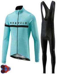 2019 Morvelo Wielertrui lente herfst lange mouw broek Set MTB 9d gel pad Fietsen Kleding Racefiets Bib broek kits9304918